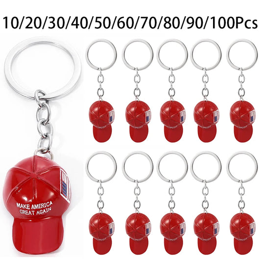 10-100Pcs Trump Red Hat Pendant Keychain - Make America Great Again