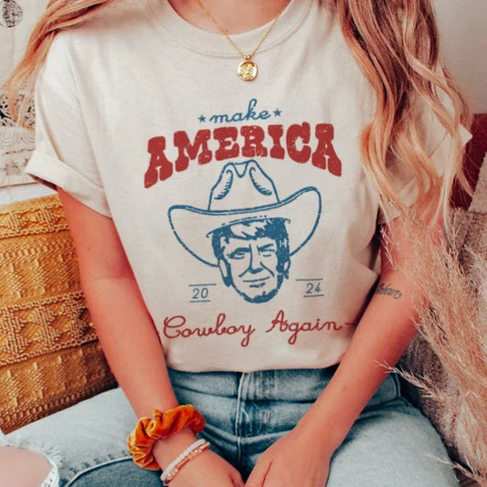 Women Funny Trump Vintage Western Cowboy T Shirt