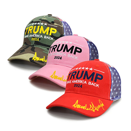 Trump 2024  Embroidered Make America Great Mesh Baseball Cap With Signature - 3 Colors