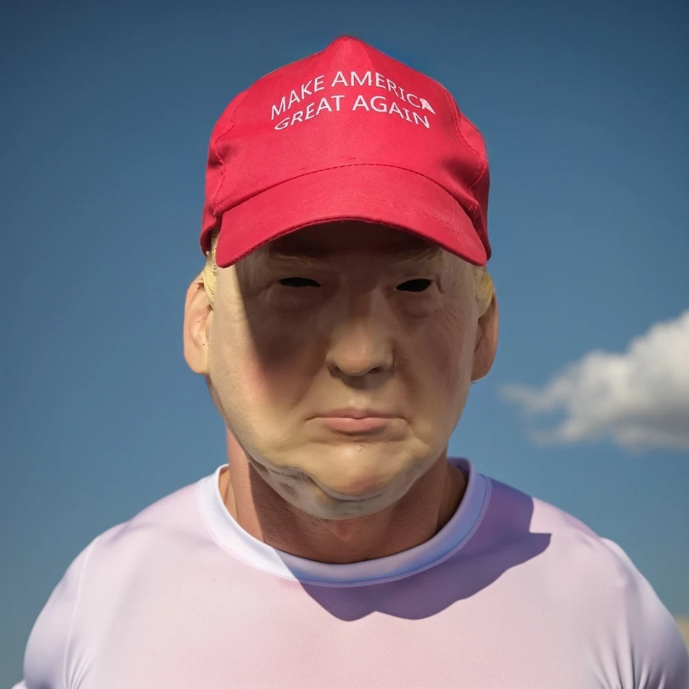 Donald Trump Mask With Make America Great Again Attached Cloth Hat