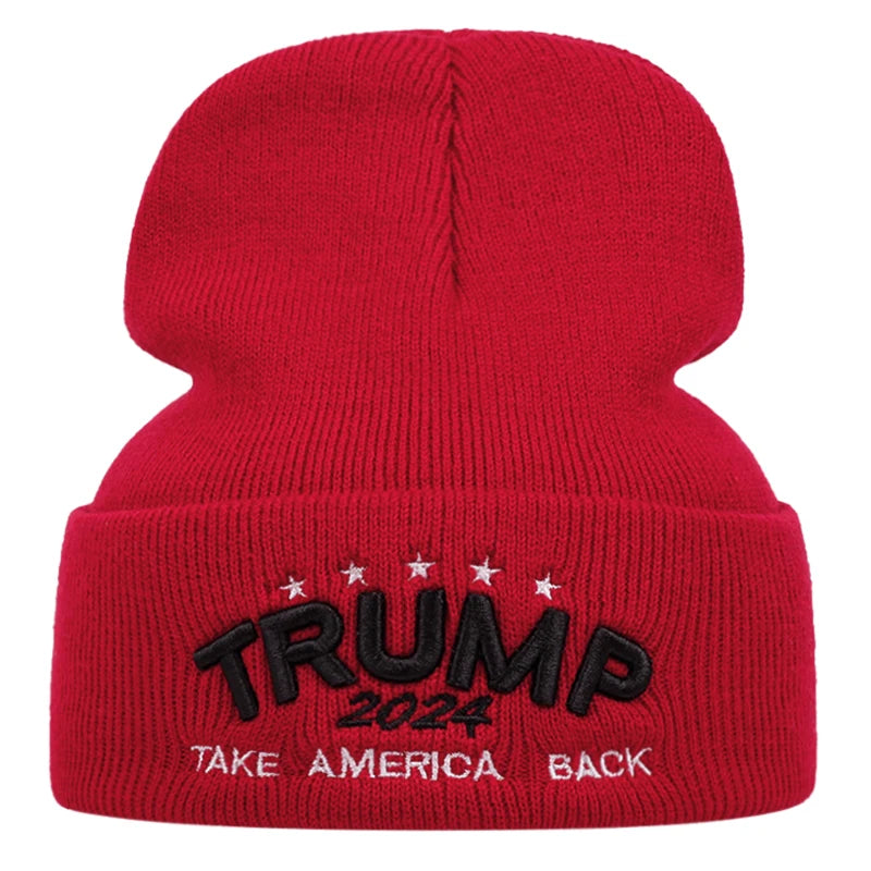 Trump Embroidered Red Knitted Winter Hat