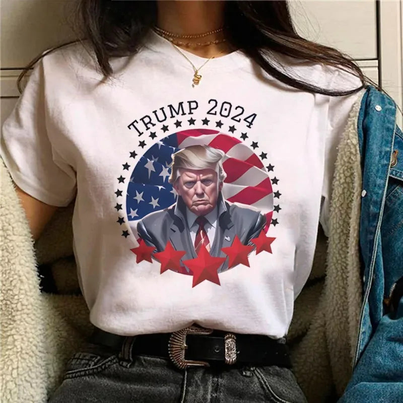 Donald Trump Patriotic 2024 Printed Cotton Loose T-shirt